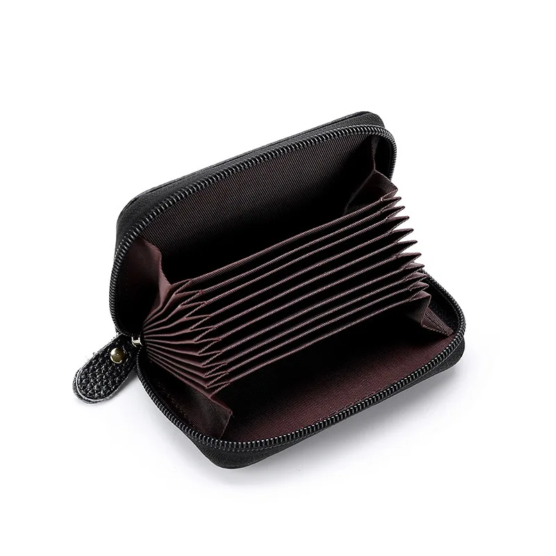 
atinfor RFID Card Clip Leather Card Cover Organ Zipper Leather Multi-Functional Wallet Certificate Purse 