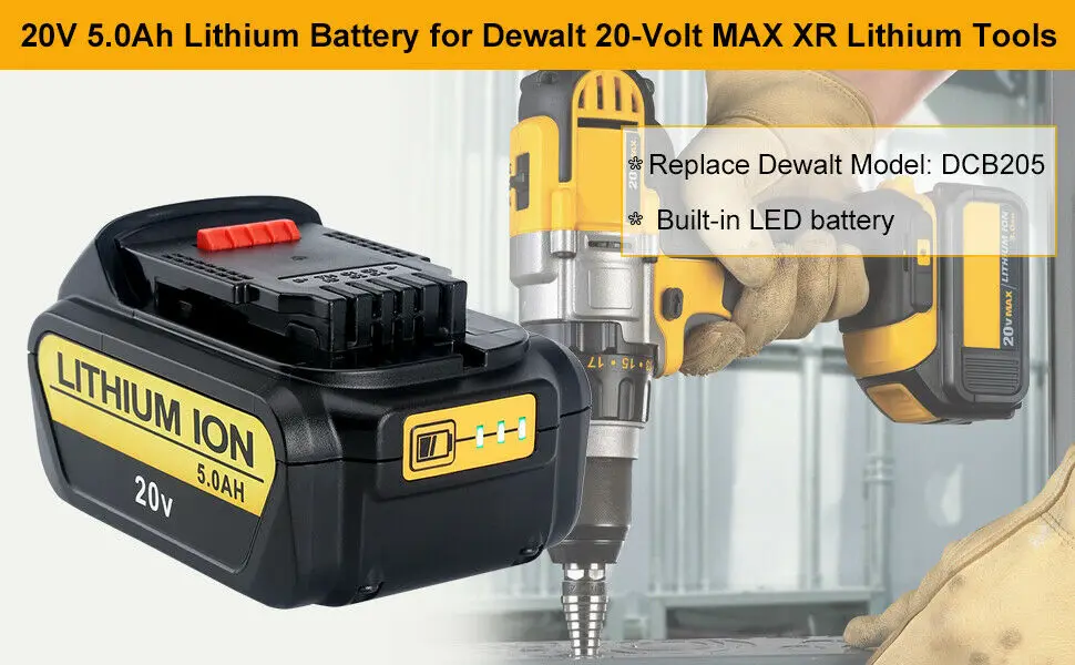 20V 2600mAh Compact Lithium 2.6Ah DCB200 Battery For Dewalts DCB205 DCB204 CORDLESS