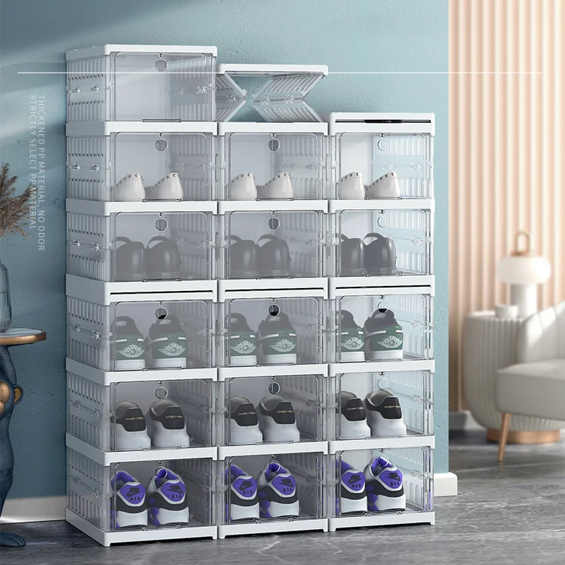 Custom Magnetic Stackable Foldable Plastic Home Square Transparent Clear Acrylic Pet Sneakers Shoe Container Storage Box