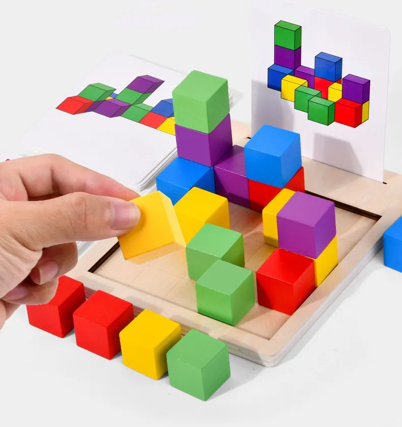 Wooden Puzzle Brain Teasers Toy Tangram Jigsaw Russian Blocks Board Game Montessori Educational Toy Intelligence Colorful 3D
