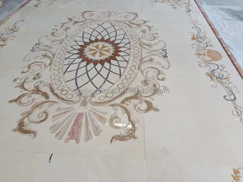 natural stone waterjet medallion special marble inlay flooring flower design curved marble tiles square water jet medallion