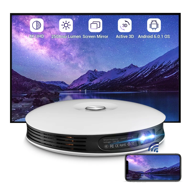Hotack full hd проектор для домашнего кинотеатра умный проектор Светодиодная лампа фонарик для мобильного телефона видео Портативный 4k проекторы