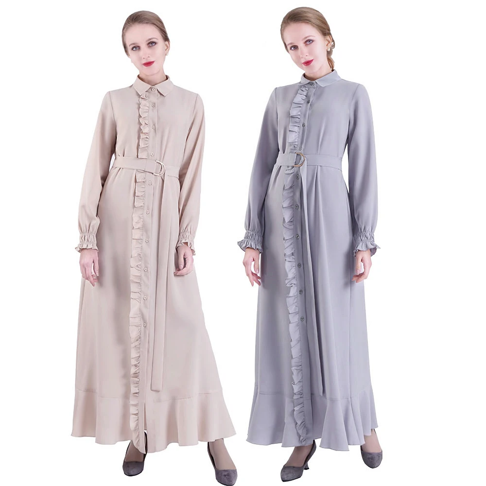 Muslim woman party dress side belt cardigan ethnic style long dress muslim islamic clothing