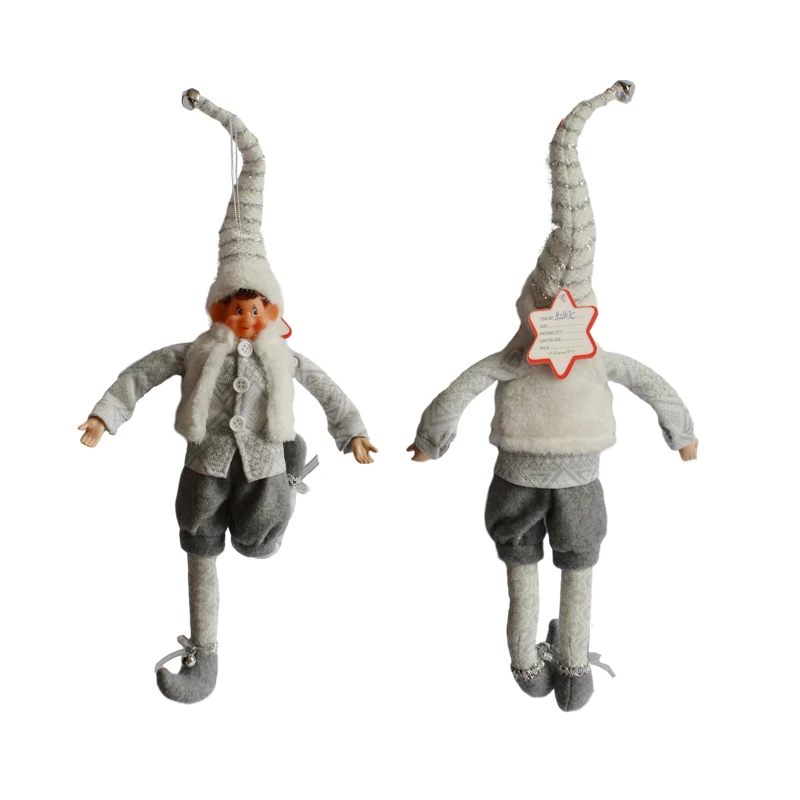 wholesale handmade white silver knit posable Elf Christmas figure hanging decoration doll