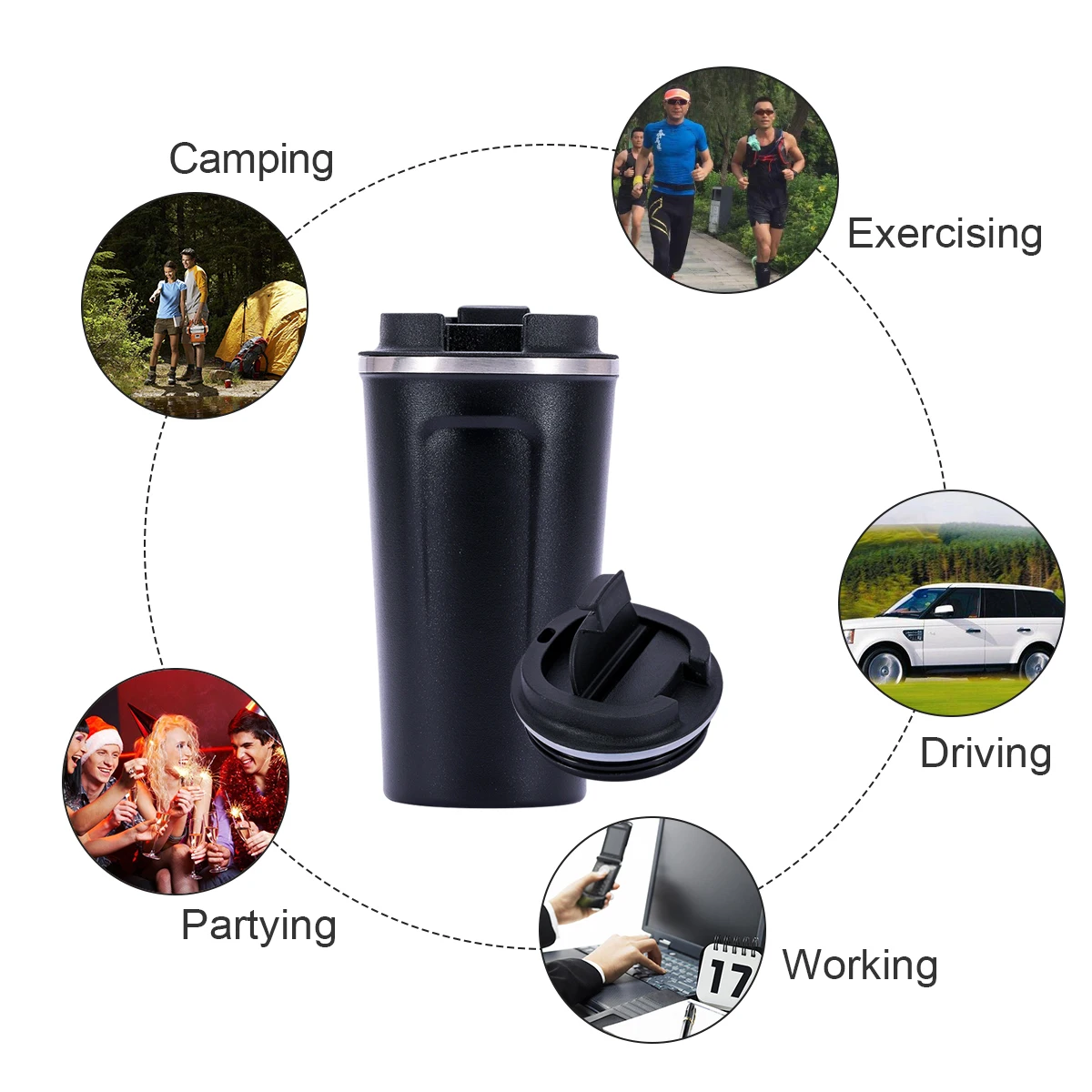 380ml/500ml 304 Stainless Steel Screw Lid Thermal Coffee Mug Cup Tumbler Car Travel Mug with Lid