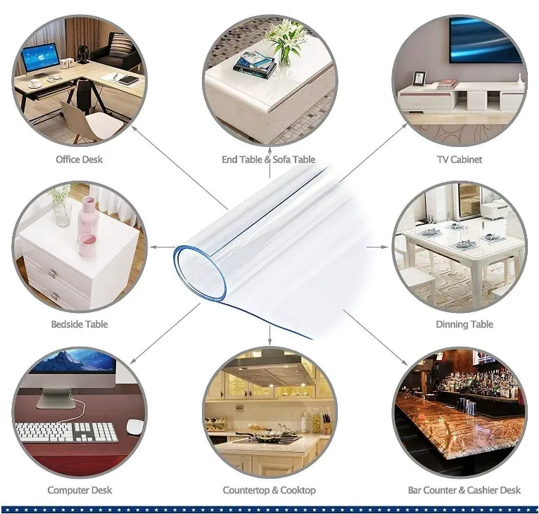 Clear PVC Soft Glass Transparent Plastic Waterproof  Tablecloth Roll