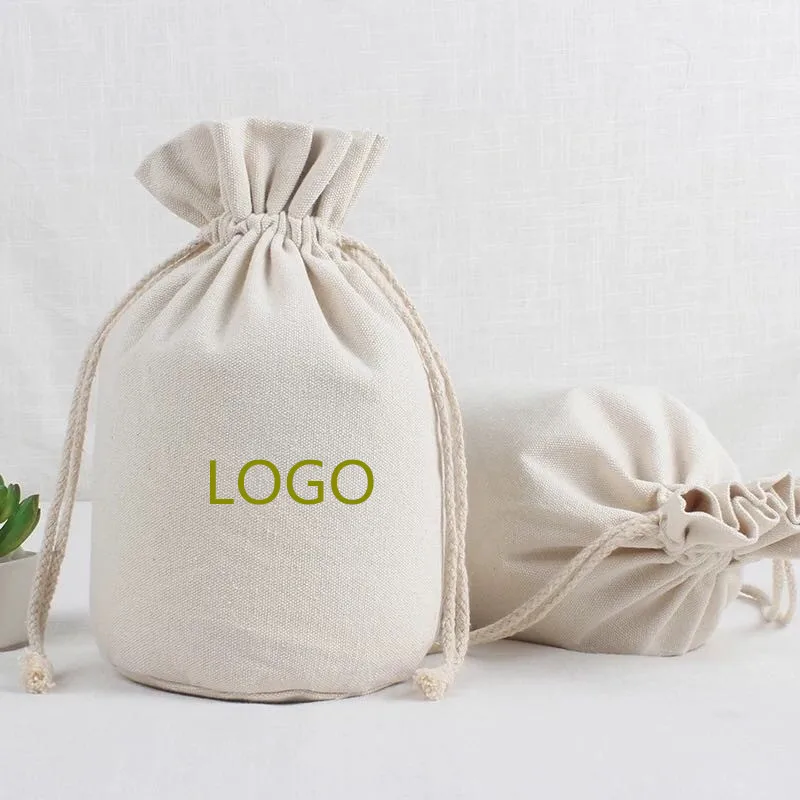 Custom logo cotton round bottom drawstring bag creative gift storage bag canvas burlap bag factory wholesale