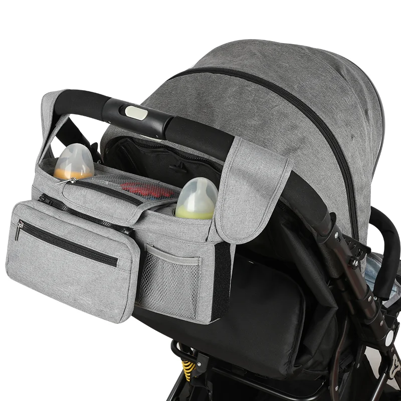 Custom Compact Design Insulated Cup Holder Detachable Front Bag Shoulder Strap Smart Parent Baby Universal Stroller Organizer