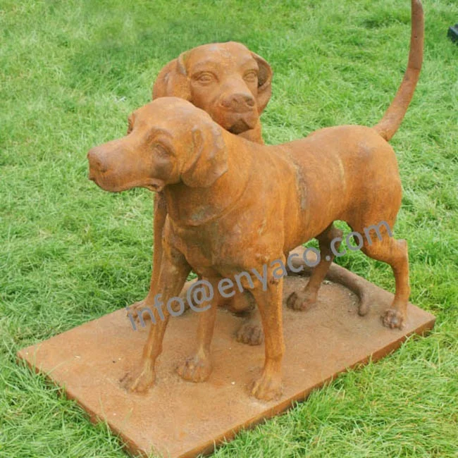 Vintage French Style Garden Ornaments Life Size Animal Sculpture Antique Paired Hound Dog Statues Outside Big Metal Iron Europe