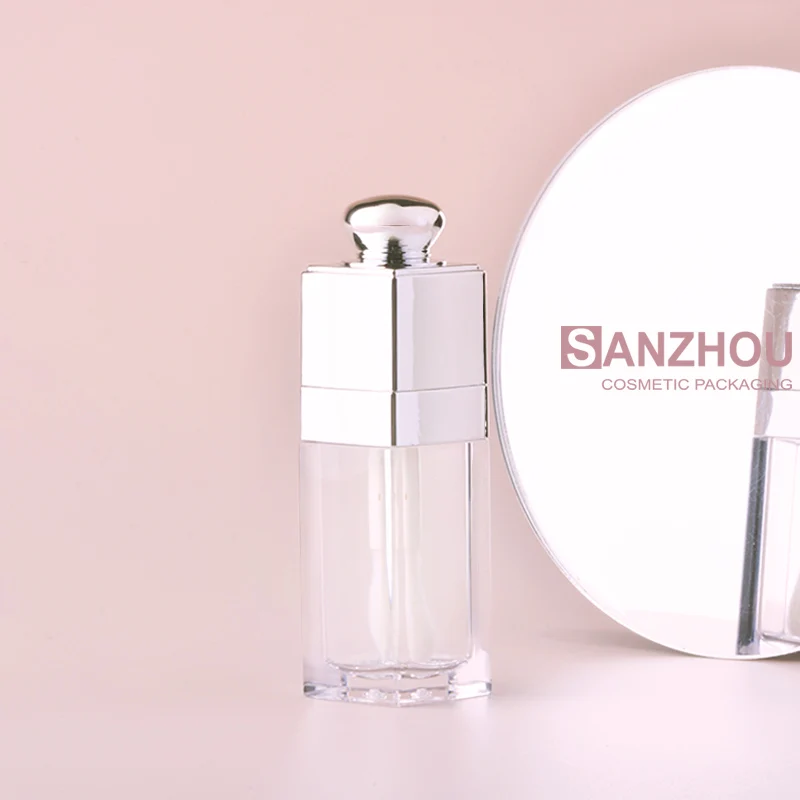 9.5ml empty chunky square mushroom silver lip oil tubes lip bottle big brush big wand custom lip gloss tubes