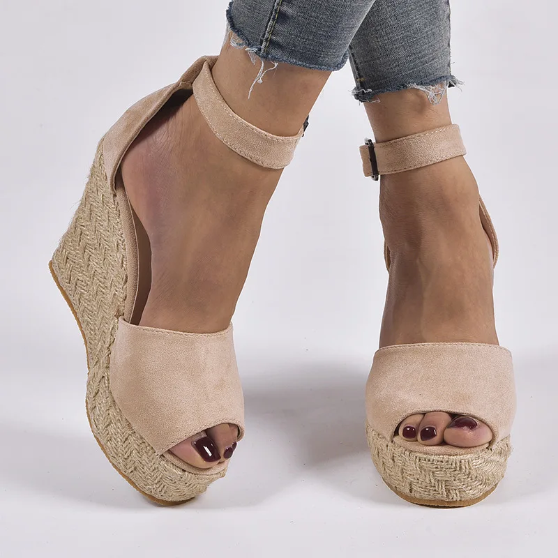 Woman Sandals Shoes Summer Wedges Pumps High Heels Platform Peep Toe Buckle Strap Fashion Breathable Gladiator Plus Size 34-43