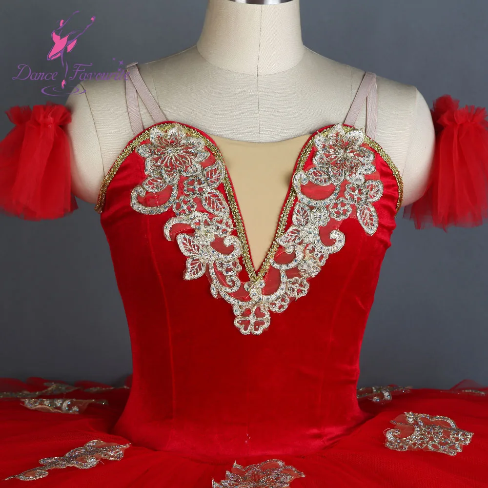 BLL097 Red and gold velvet professional ballet dance tutu dress performance costume girls dance wear