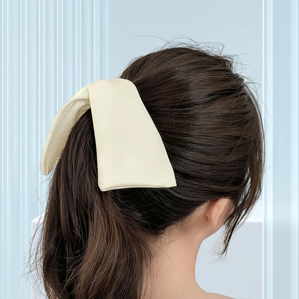 Satin Bow Hair Clip Ponytail Clip Solid Color Fancy Elegant Style Plastic Banana Clip Hair Claws