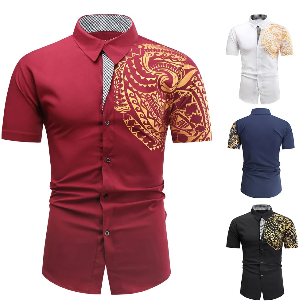 High Quality Men cotton top blouse short Sleeve Plaid color matching outdoor slim fit Shirt