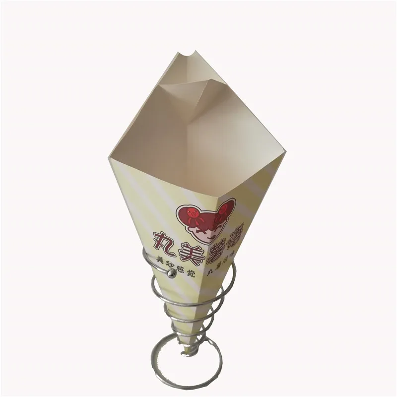 Customized design potato chips paper crepe cone for churros paper cone french fries packaging cone with sauce container