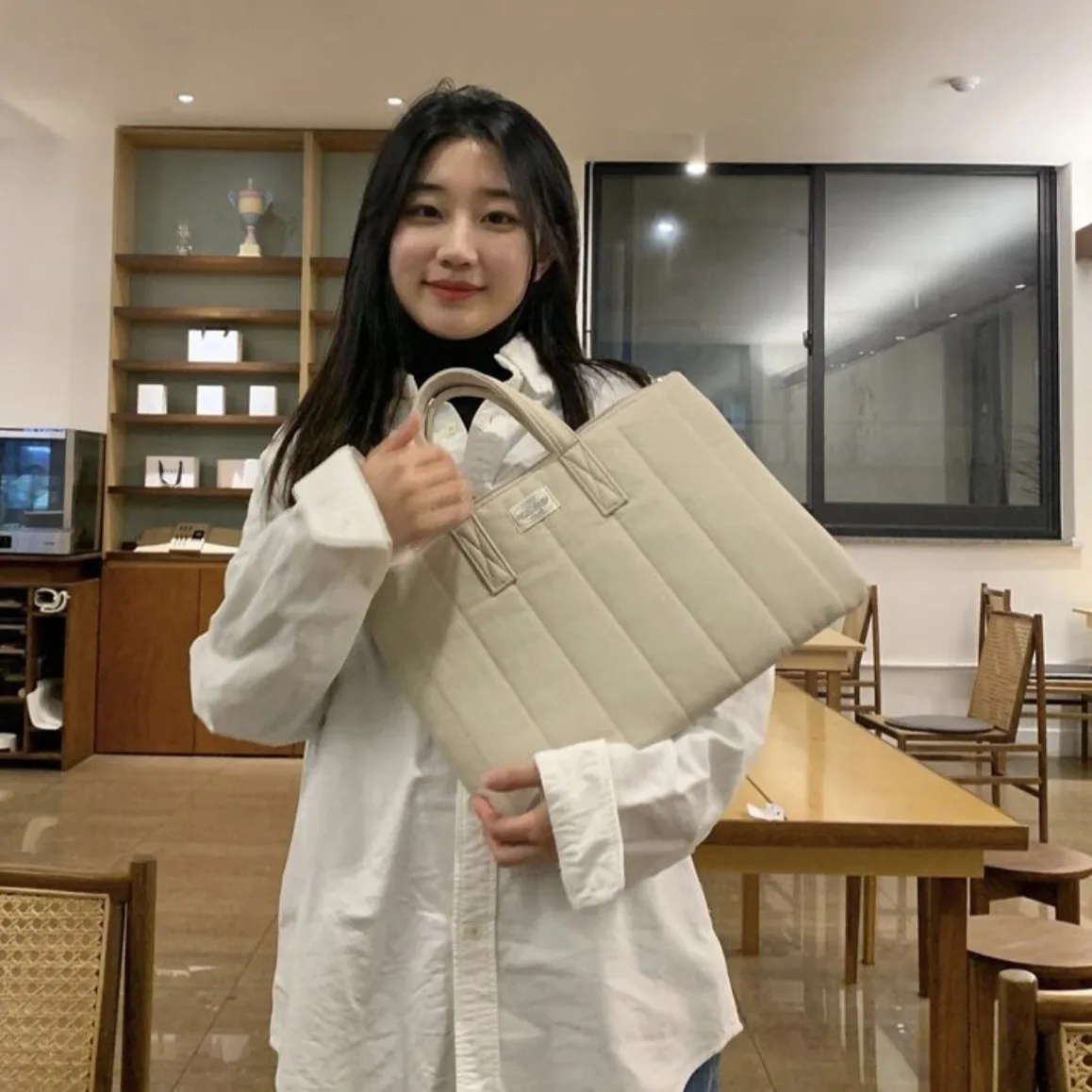 Custom Quilted Nylon Laptop Briefcase Puffy Cotton Laptop Protector Zipper Closure Shockproof Laptop Tote Bag with Handle