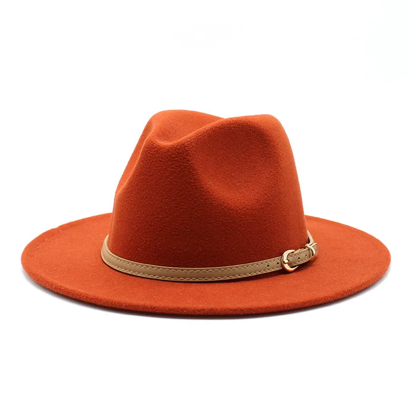 Wholesale High Quality 2021 Winter Jazz Women Fedora Hats Casual Fashion Wide Brim Vintage Jazz Solid Fedora Hats Leather Bands