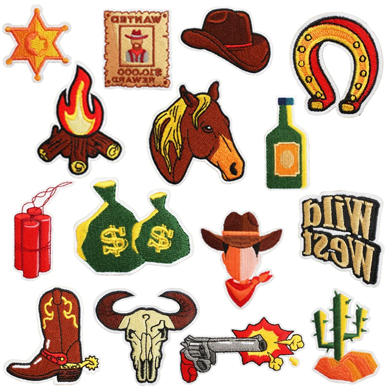 Wholesale Full Embroidered Trucker Hat Logo Western Boot Patch Cute Design Hat Embroidery Patches Iron On Patch Cowgirl