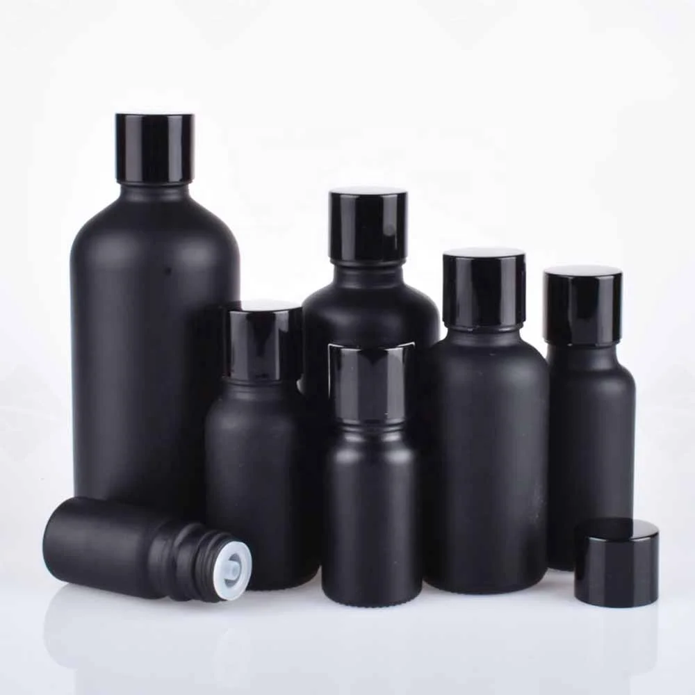 Luxury Essence Oil Bottle Cover Glass Packing Oil Electrochemical Aluminum New Product 5 Ml 10ml 15ml Black Cosmetic Packaging