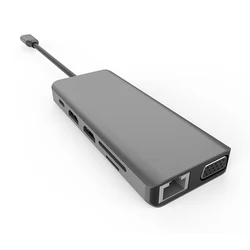 Multifunctional 12-in-1 USB Type C Hub For display link Docking station 4K UHD VGA PD3.0 USB 3.0 Charging Adapter