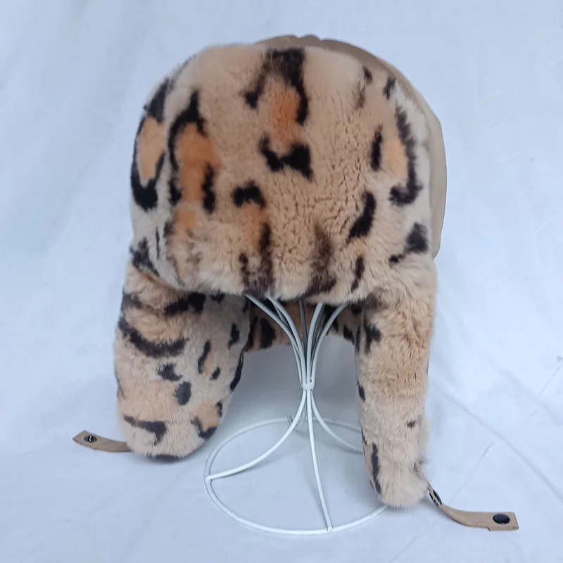 2024 Winter Earflap Real Rex Rabbit Fur Bombers hat Warm Thick Trapper Outside Keep Warm Genuine Fur Cap