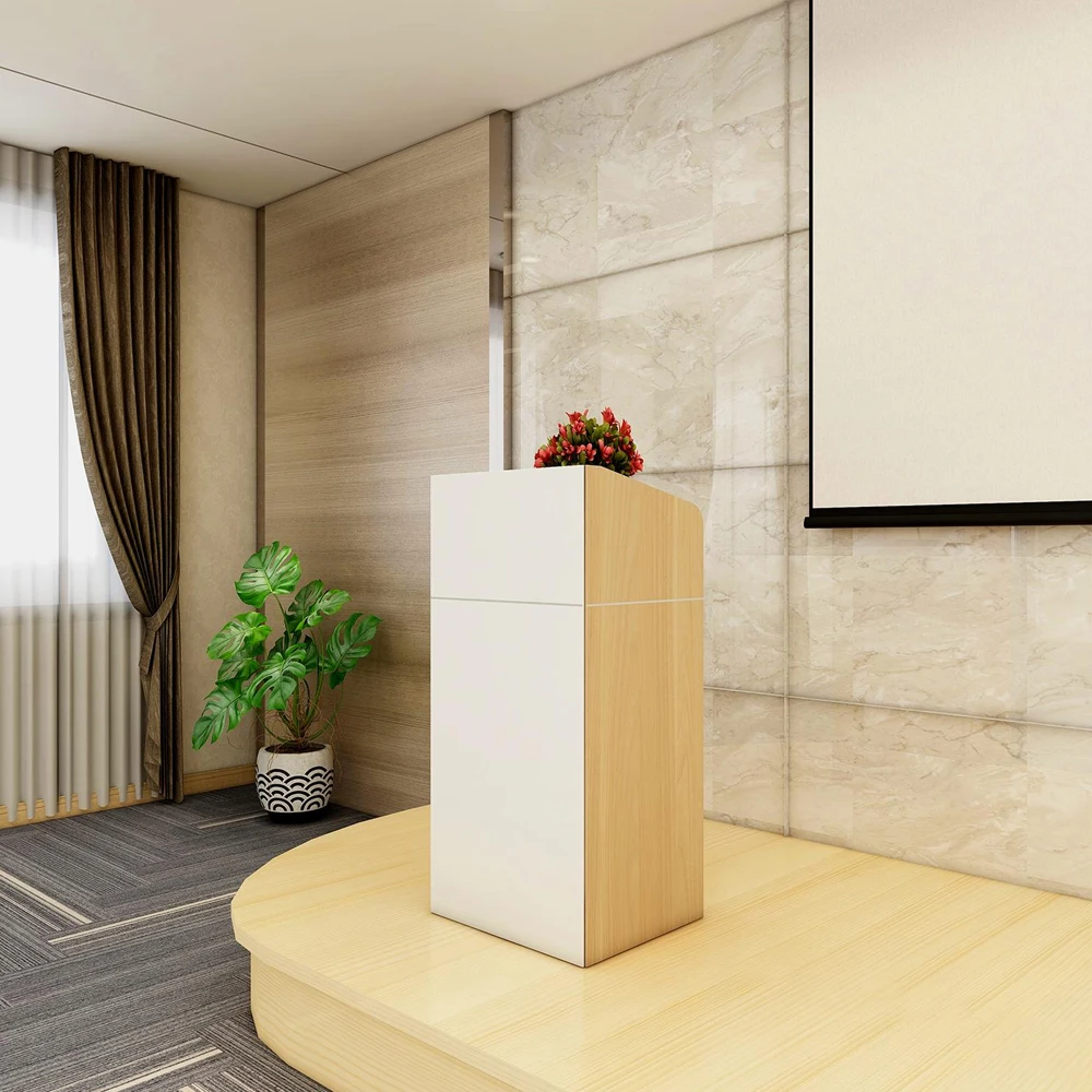 Classic Antique Commercial Furniture Solid Wood Wooden Church Podium with Wood Veneer Turban Design for Conference Church Use