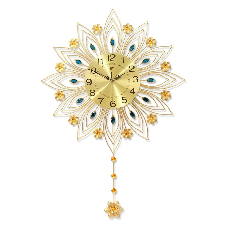 New Arrival 24 Inch Nordic Peacock Diamond Antique Home Decorative Wall Clock Iron quartz clock