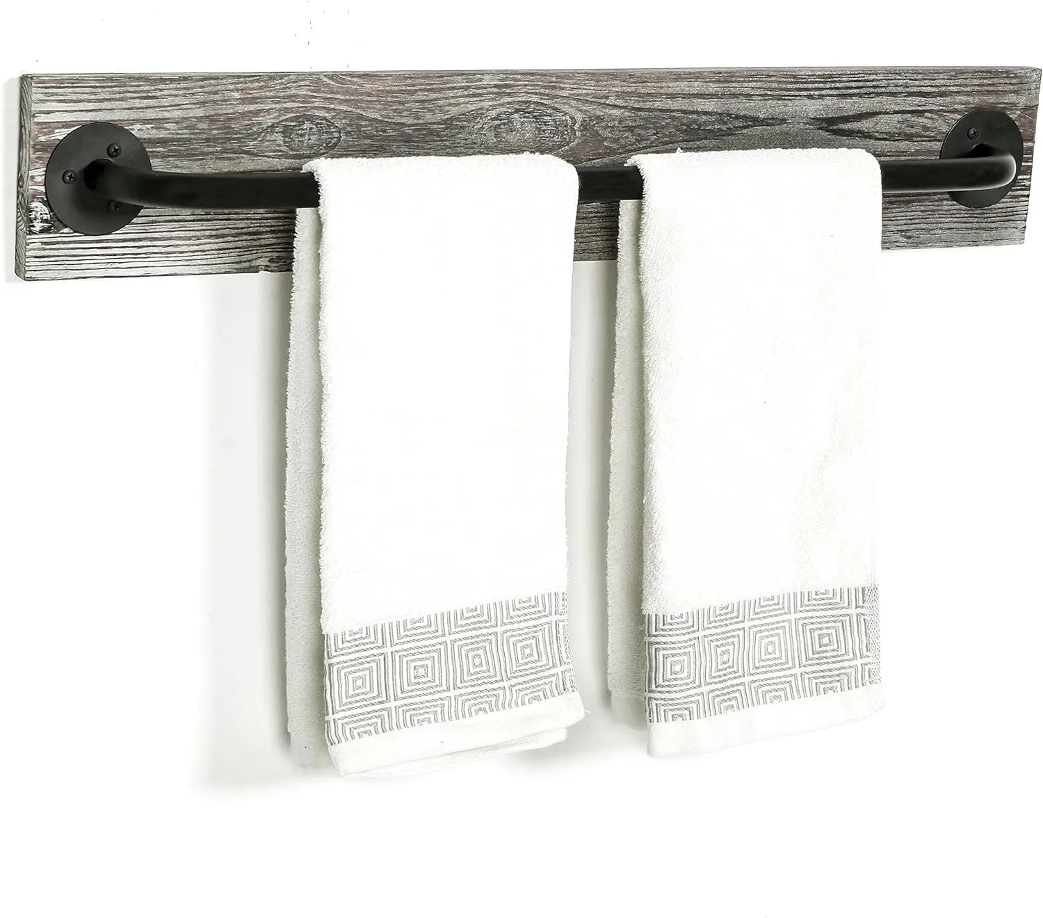 Metal Pipe Bathroom Towel Bar with Rustic Torched Solid Wood Wall Mount Industrial Bathroom Fixtures Hanging Towel Rack