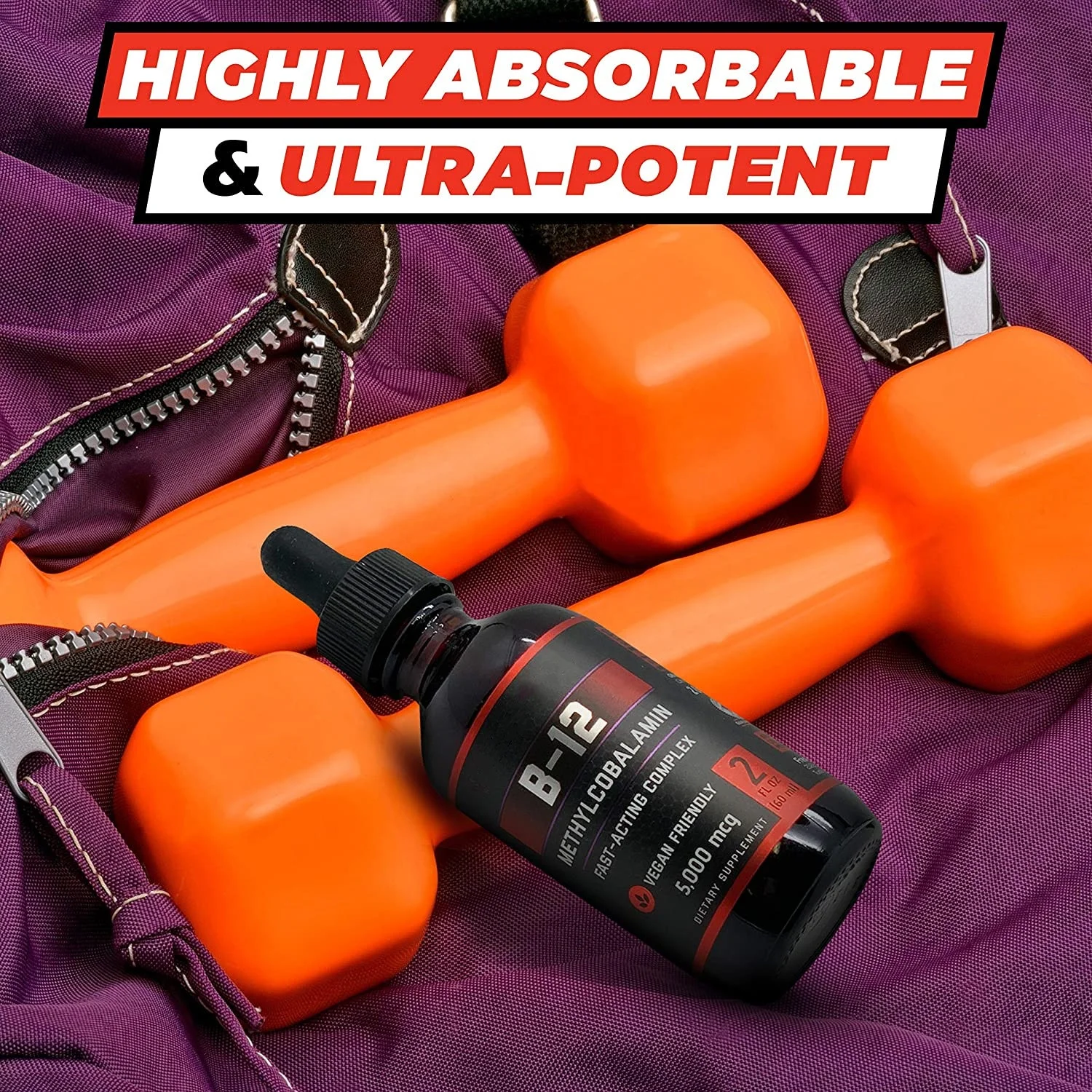 Vitamin B Complex Liquid Drops with Fast Absorption  Vegan Boosts Energy and Mood  2 fl.oz