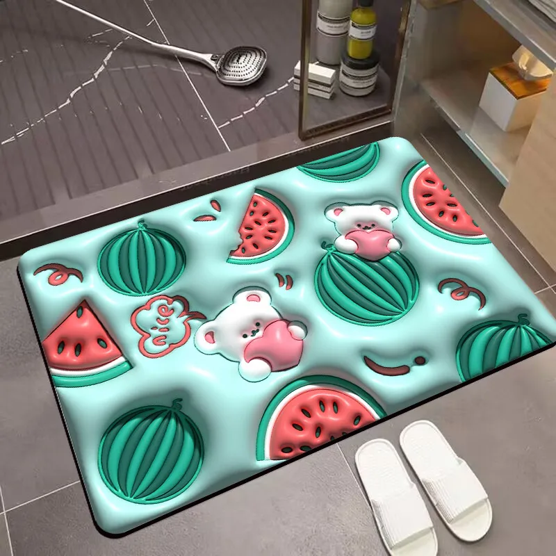 Newest Fruit Printed Home Bathroom Mat Non-slip Pebble Carpets Absorbent Lavatory Bedroom Floor Toilet Mat