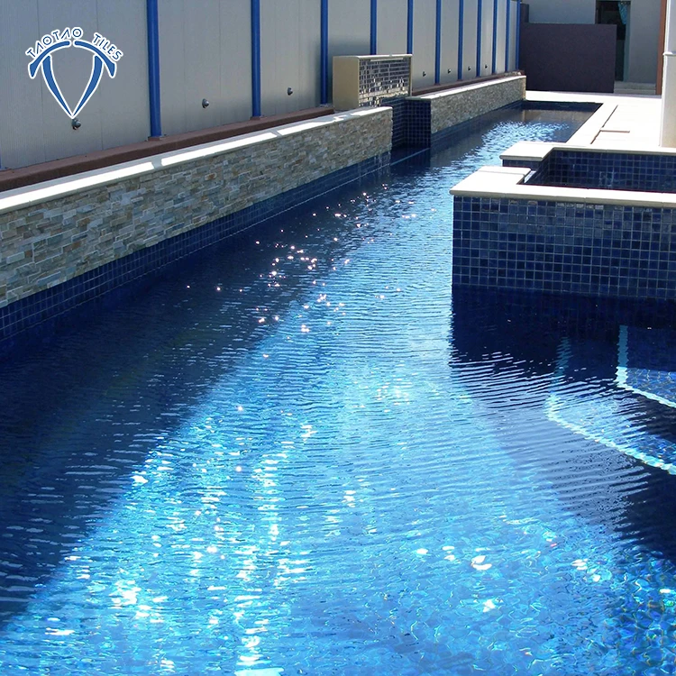 Плавательный бассейн дома декоративные стены плитка стеклянная мозаика желтая синего цвета