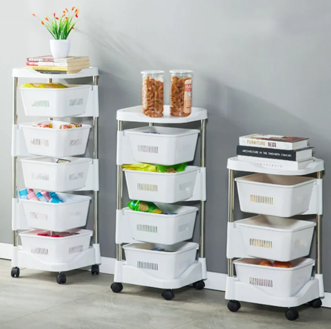 2/3/4/5-Tier Rotating Storage Rack Fruit and Vegetable Cart Fruit Basket for Kitchen Pantry Storage Cart Rotating Storage Rack