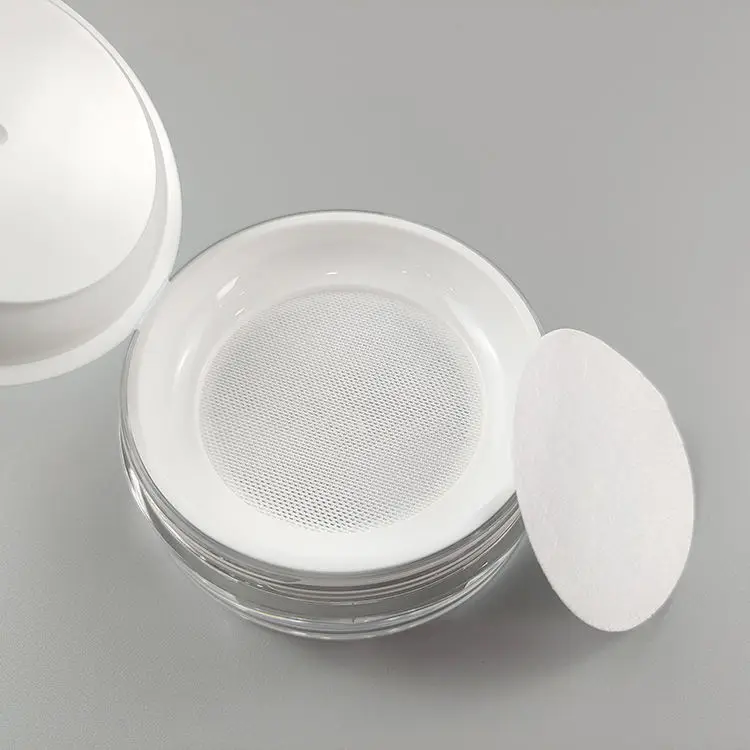 New 10g empty round plastic flip cosmetic loose powder container sifter jar double layer mesh fabric for cosmetic packaging