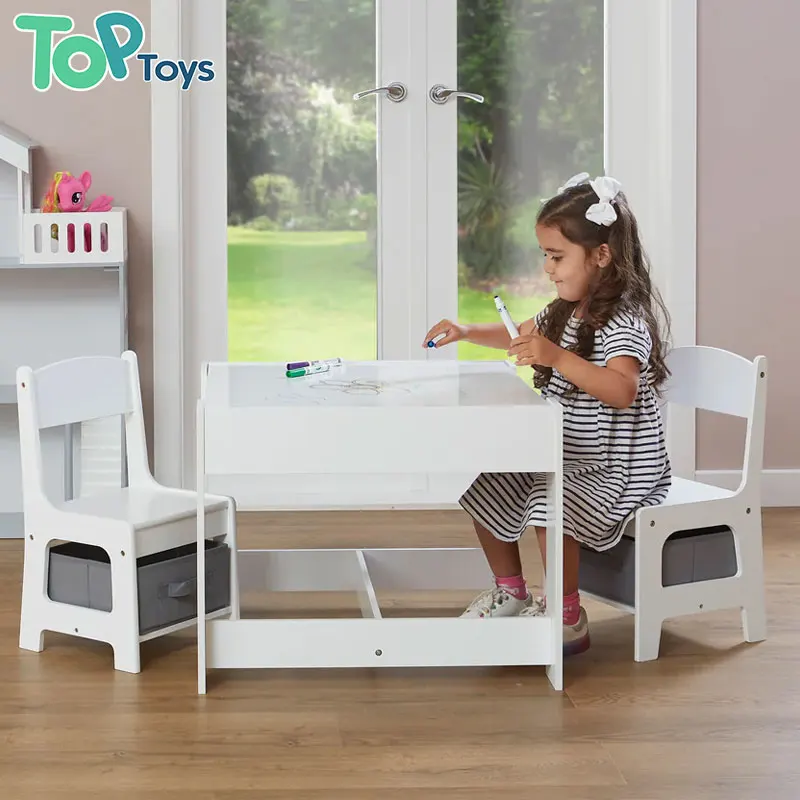 TOP Wooden Montessori Furniture Desk Wooden Children Baby Study Table And Chair With Storage Blackboard