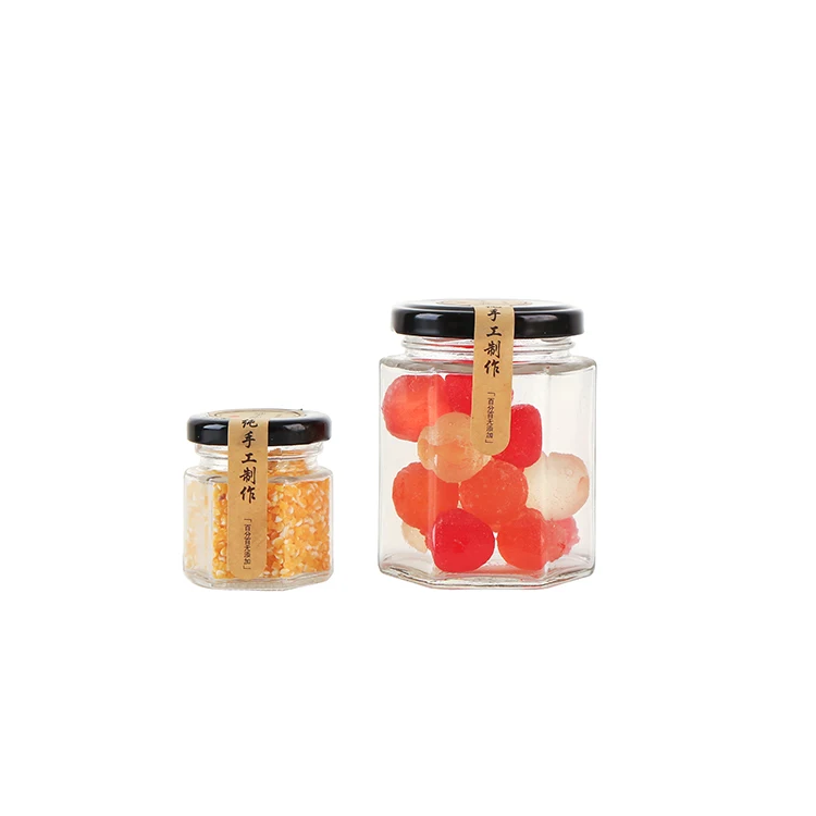 Factory food cans square transparent metal lug lid  honey jam  hexagon jar