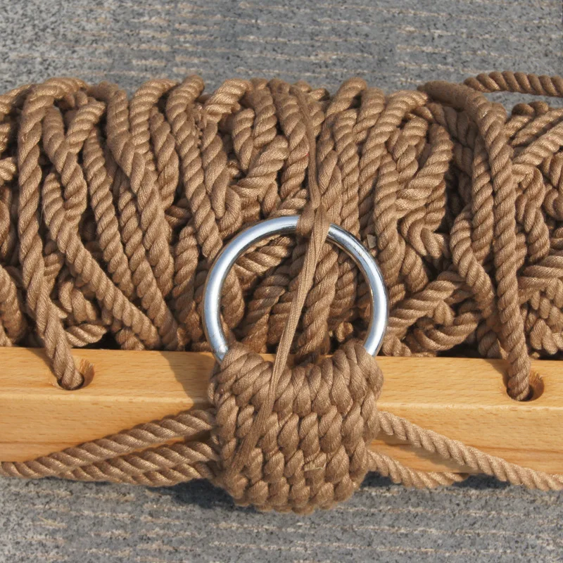 Single mesh Hammock Hanging Swing Wooden Stick Cotton Rope with Hooks Outdoor Travel Camping Sleeping and Rest net Hammock
