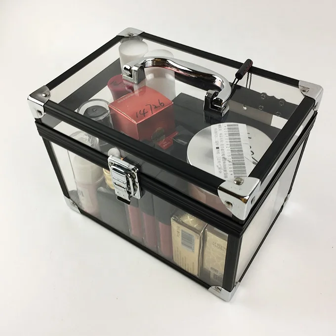 hard Plastic Material and organizador de maquillaje aluminium Cosmetic display Usage  travel Acrylic Clear Cosmetic Case