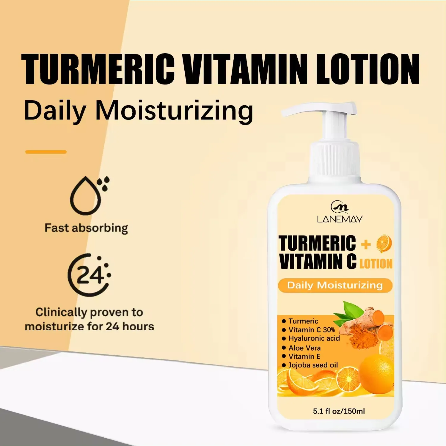 OEM Natural Organic Skin Care Moisturizing Whitening Tumeric Lotion Vitamin C  Not Greasy Anti Acne Turmeric Body Lotion