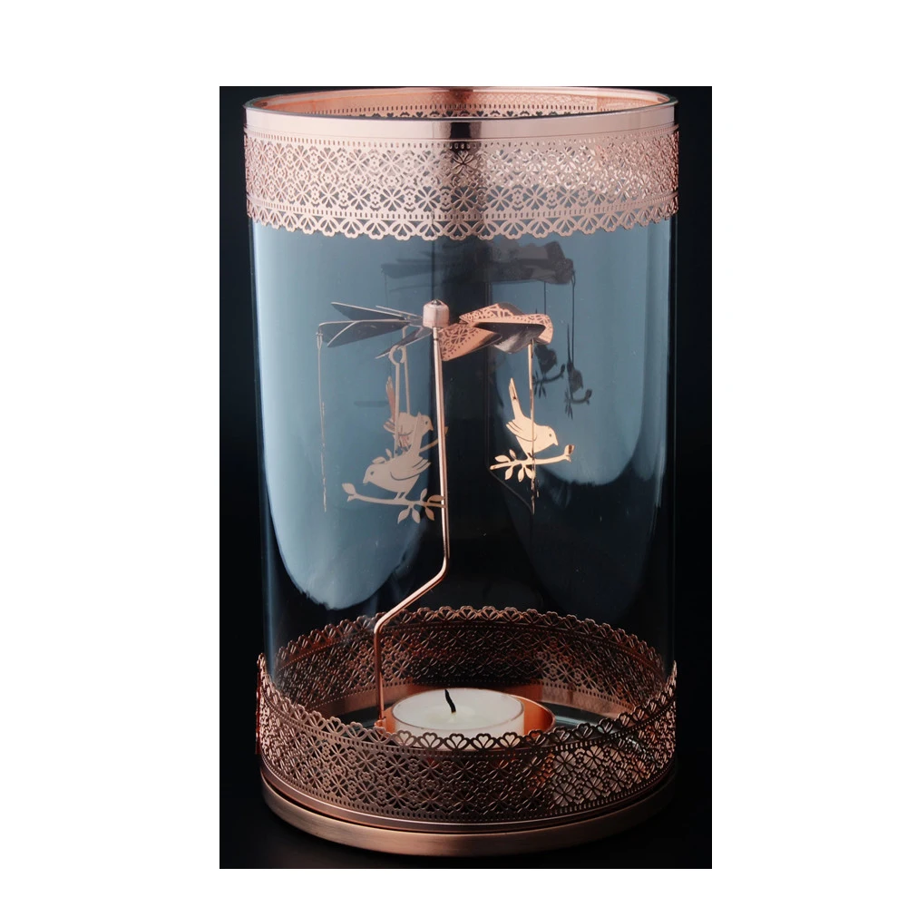Customized Home Decoration Glass Carousel Candle Rotary Candle Holders Spinning Tea Light Holder for Home Decor Crafts