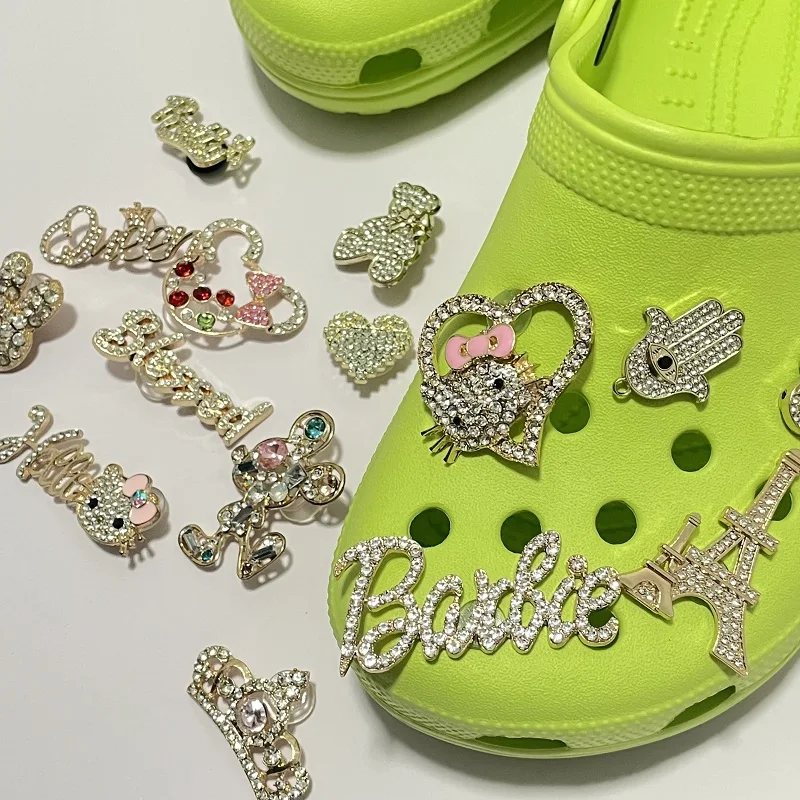 Wholesale Diy Popular Gold and silver Metal With Diamonds Croc Shoe Charms Decoration Accessories For Croc Shoe
