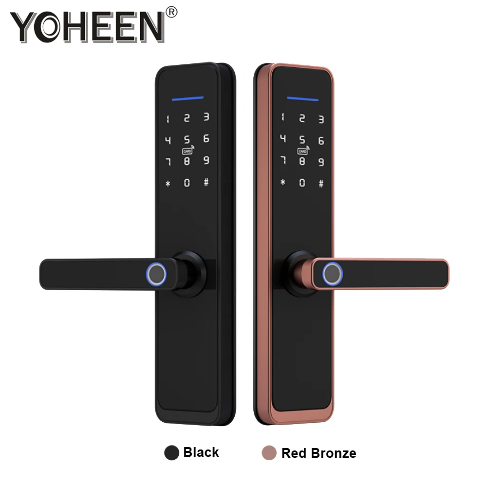 Дверной смарт-замок Tuya с Wi-Fi, управление через приложение, биометрический сенсор отпечатков пальцев, цифровая ручка, для дома