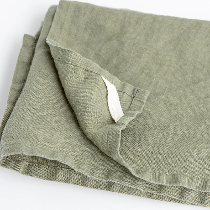 eco solid color hotel stone washed 50*70cm custom printed 100% french linen embroidered logo tea towel set