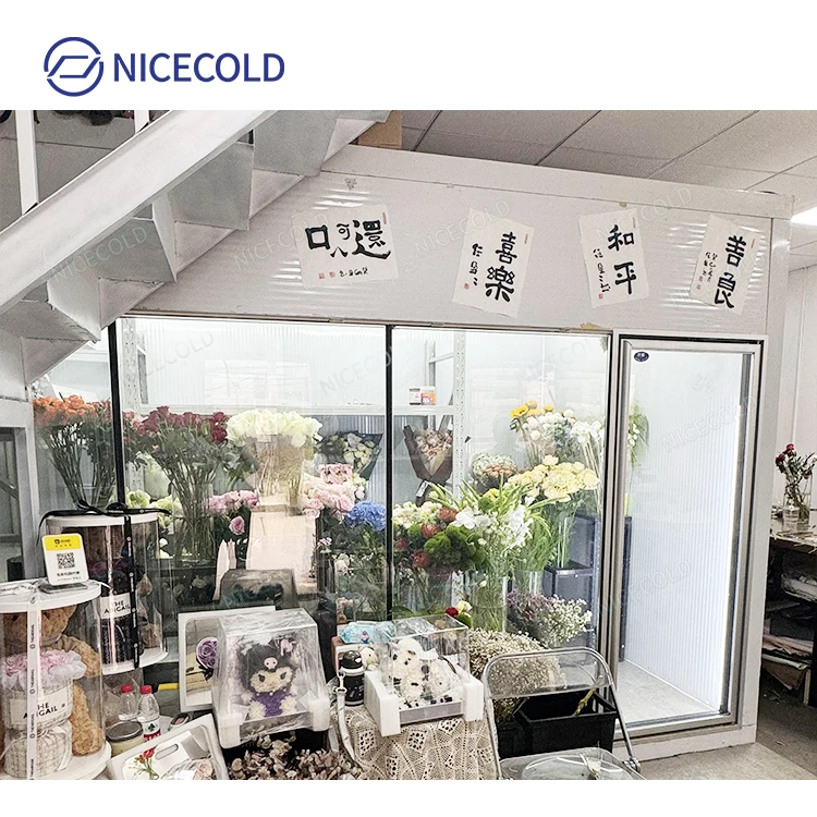 China Display Glass Door Walk in Cooler Flower Cold Room Supplier