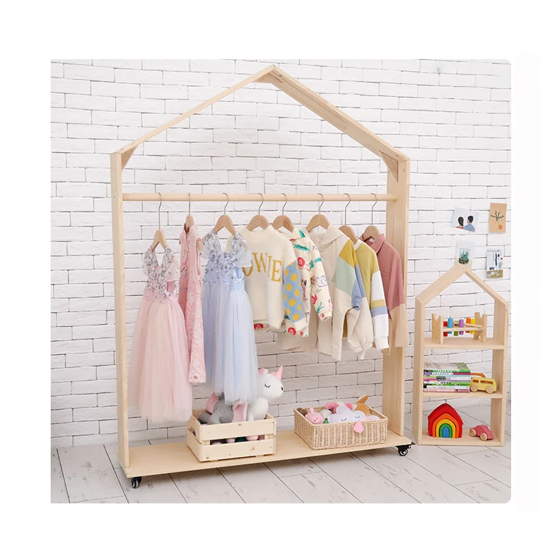 Free Hanger Factory Wholesale Kids Clothes Display Stand Wooden Clothing Rack