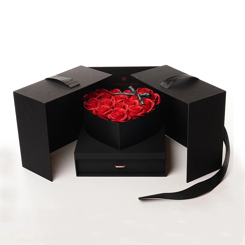 
High Quality Romantic Gift Rose Flower with Jewellery Box for Romantic Valentines Day Wedding Party 