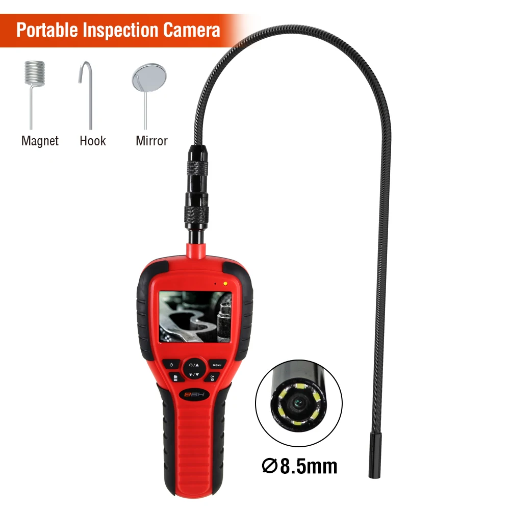 Pipe sewer inspection camera 8.5mm single dual lens industrial borescope camera zooming full function semi-rigid snake cam