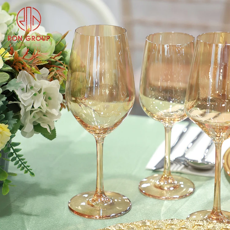 Wholesale Banquet Party Creative Lead Free Crystal Amber Glasses Set Electroplating Home Goblet Champagne Cup Wine Glass