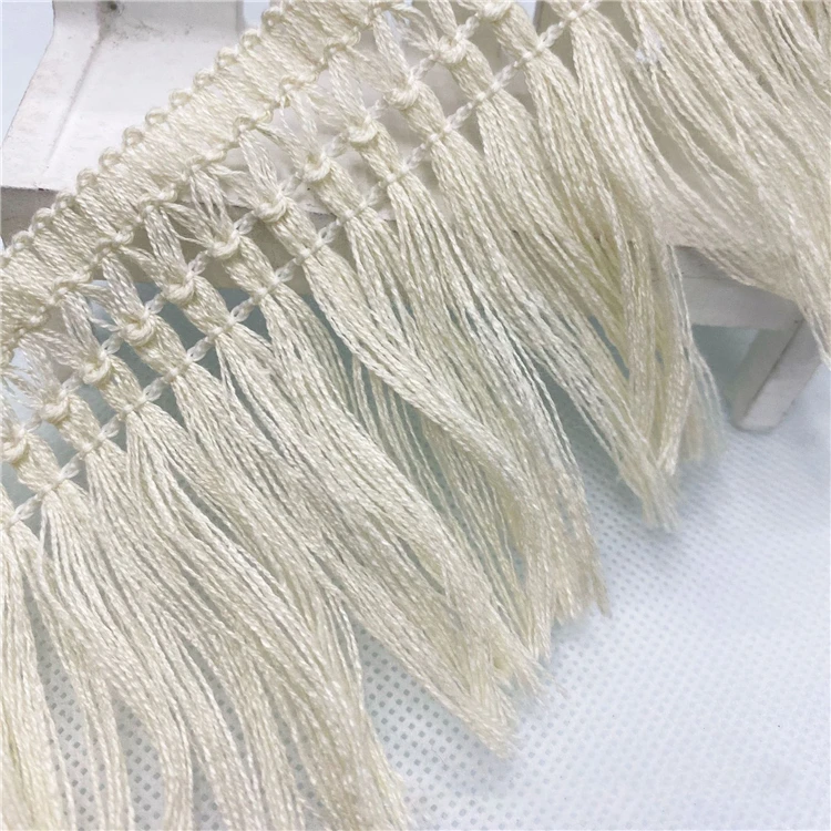 Wholesale 50 Yards 8 cm Polyester White Tassel Fringe Lace Trimming  for Sewing Blanket Curtain