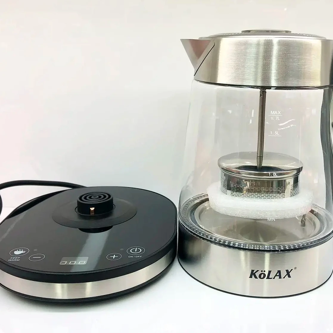 Kolax 1.7L smart glass dual use of boiling water and steaming tea digital temperature control kettle