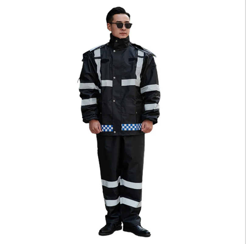 Wholesale adult thickened reflective raincoat outdoor traffic sanitation split suit raincoat high-speed urban management